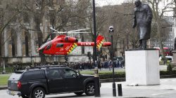 An air ambulance lands in Parliament Square during an incident on Westminster Bridge in London. REUTERS/Stefan Wermuth