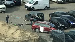 Police officers stand next to a car which had entered the main pedestrianised shopping street in the city at high speed, in Antwerp, Belgium, 23 March 2017. Anouk Frankly/Twitter Handout via REUTERS