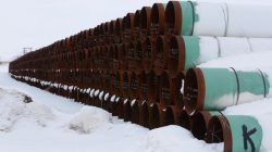 A depot used to store pipes for Transcanada Corp's planned Keystone XL oil pipeline is seen in Gascoyne, North Dakota, January 25, 2017. REUTERS/Terray Sylvester