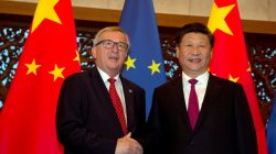 FILE PHOTO: European Commission President Jean-Claude Juncker, left and Chinese President Xi Jinping shake hands before a meeting held at the Diaoyutai State Guesthouse in Beijing, China, Tuesday, July 12, 2016. REUTERS/Ng Han Guan/Pool/File Photo