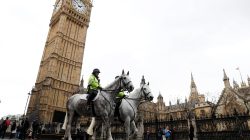 Police on horseback patrol near Westminster Bridge in London, Britain, March 29, 2017. REUTERS/Peter Nicholls