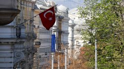 The Turkish flag is seen outside their embassy in Vienna, Austria, March 31, 2017. REUTERS/Leonhard Foeger