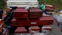 New coffins for reburials, are seen in a cemetery after flooding and mudslides caused by heavy rains leading several rivers to overflow, pushing sediment and rocks into buildings and roads, in Mocoa, Colombia April 3, 2017. REUTERS/Jaime Saldarriaga