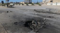 A crater is seen at the site of an airstrike, after what rescue workers described as a suspected gas attack in the town of Khan Sheikhoun in rebel-held Idlib, Syria. REUTERS/Ammar Abdullah