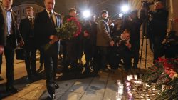Russian president Vladimir Putin puts flowers down outside Tekhnologicheskiy Institut metro station in St. Petersburg, Russia. REUTERS/Grigory Duko