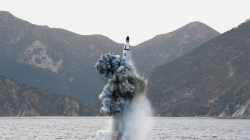 An underwater test-firing of a strategic submarine ballistic missile. KCNA via REUTERS