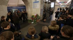 People mourn next to a memorial site for the victims of a blast in St. Petersburg metro, at Tekhnologicheskiy institut metro station in St. Petersburg, Russia, April 4, 2017. REUTERS/Anton Vaganov