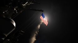 U.S. Navy guided-missile destroyer USS Porter (DDG 78) conducts strike operations while in the Mediterranean Sea which U.S. Defense Department said was a part of cruise missile strike against Syria on April 7, 2017. Ford Williams/Courtesy U.S. Navy/Handout via REUTERS