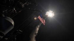 U.S. Navy guided-missile destroyer USS Porter conducts strike operations against Syria while in the Mediterranean Sea.