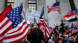 Demonstrators participate in a protest by the Yemeni community against U.S. President Donald Trump's travel ban in the Brooklyn borough of New York, U.S., February 2, 2017. REUTERS/Lucas Jackson