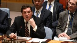 Russian Deputy Ambassador to the United Nations Vladimir Safronkov delivers remarks at a Security Council meeting on the situation in Syria at the United Nations Headquarters in New York, U.S., April 12, 2017. REUTERS/Stephanie Keith