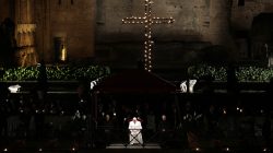 Pope Francis leads the Via Crucis (Way of the Cross) procession during Good Friday celebrations in front of the Colosseum in Rome, Italy, April 14, 2017. REUTERS/Max Rossi