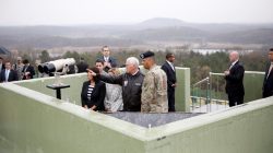 U.S. Vice President Mike Pence looks toward the north from an observation post inside the demilitarized zone separating the two Koreas, in Paju, South Korea,