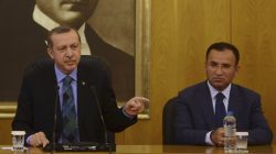 Turkey's Prime Minister Tayyip Erdogan, accompanied by his deputies Bulent Arinc (not pictured) and Bekir Bozdag (R), speaks during a news conference at Ataturk International Airport in Istanbul in this June 3, 2013 file photo. REUTERS/Stringer/Files