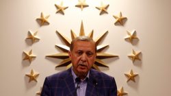 FILE PHOTO: Turkish President Tayyip Erdogan speaks during a news conference in Istanbul, Turkey, late April 16, 2017. REUTERS/Murad Sezer/File Photo