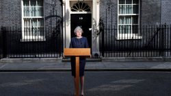 FILE PHOTO: Britain's Prime Minister Theresa May speaks to the media outside 10 Downing Street in London, Britain April 18, 2017. REUTERS/Stefan Wermuth/File Photo