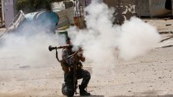 FILE PHOTO - Federal police members fire a rocket at Islamic State fighters' positions during a battle at Jada district in western Mosul. REUTERS/Youssef Boudlal