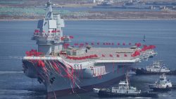China's first domestically built aircraft carrier is seen during its launching ceremony in Dalian, Liaoning province, China, April 26, 2017. REUTERS/Stringer