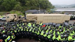 A U.S. military vehicle which is a part of Terminal High Altitude Area Defense (THAAD) system arrives in Seongju, South Korea, April 26, 2017. Kim Jun-beom/Yonhap via REUTERS