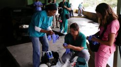 Volunteers get ready for help injured demonstrators in Caracas, Venezuela April 22, 2017. REUTERS/Marco Bello