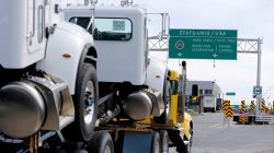 A truck heads towards the United States at the Lacolle border crossing in Lacolle, Quebec, Canada April 26, 2017. REUTERS/Christinne Muschi