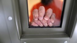 An ICE detainee rests his hands on the window of his cell in the segregation wing at the Adelanto immigration detention center, which is run by the Geo Group Inc (GEO.N), in Adelanto, California, U.S.,