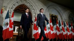 FILE PHOTO: Canada's Prime Minister Justin Trudeau (R) and Mexico's President Enrique Pena Nieto arrive at a news conference on Parliament Hill in Ottawa, Ontario, Canada on June 28, 2016. REUTERS/Chris Wattie/File Photo