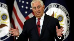 U.S. Secretary of State Rex Tillerson delivers remarks to the employees at the State Department in Washington, U.S., May 3, 2017. REUTERS/Yuri Gripas