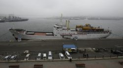The North Korean ferry, the Mangyongbong, is docked in the port of the far eastern city of Vladivostok, Russia, May 18, 2017. REUTERS/Yuri Maltsev