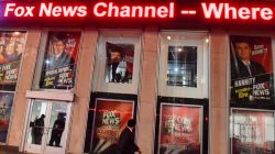 An empty window is seen where the poster of former cable news host Bill O'Reilly was removed from the Fox News Channel offices in Manhattan, New York City, New York, U.S.,