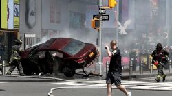 FILE PHOTO: A vehicle that struck pedestrians and later crashed is seen on the sidewalk in Times Square in New York City, U.S., May 18, 2017. REUTERS/Mike Segar