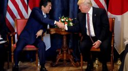 U.S. President Donald Trump (R) and Japan's Prime Minister Shinzo Abe shake hands during a bilateral meeting at the G7 summit in Taormina, Sicily, Italy, May 26, 2017. REUTERS/Jonathan Ernst