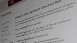 A picture of the travel advisory page of Qatar Airways advising passengers bound for the United States from seven newly banned majority Muslim countries that they need to have either a U.S. green card or diplomatic visa, January 28, 2017 in London, Britain. Picture taken January 28, 2017. REUTERS/Russell Boyce