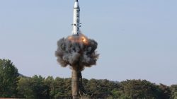 The intermediate-range ballistic missile Pukguksong-2's launch test. KCNA/via REUTERS