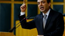 FILE PHOTO: Osman Baydemir, spokesman for the Peoples' Democratic Party (HDP), addresses members of parliament from his party during a meeting at the Turkish parliament in Ankara, Turkey April 18, 2017. Picture taken April 18, 2017. REUTERS/Umit Bektas/File Photo