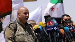 Syrian Democratic Forces (SDF) spokesman Talal Silo speaks during a press conference in Hukoumiya village in Raqqa, Syria June 6, 2017.REUTERS/Rodi Said