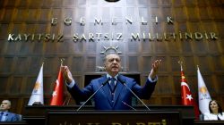 Turkish President Tayyip Erdogan addresses members of parliament from his ruling AK Party (AKP) during a meeting at the Turkish parliament in Ankara, Turkey, June 13, 2017. Kayhan Ozer/Presidential Palace/Handout via REUTERS