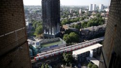 Damage is seen to a tower block which was destroyed in a fire disaster, in north Kensington, West London, Britain June 15, 2017. REUTERS/Peter Nicholls