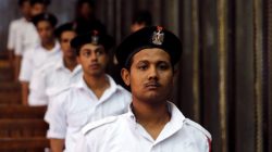 Police officers stand guard as defendants accused of involvement in the 2015 assassination of Egypt's top prosecutor sit in a cage in a courtroom, on the outskirts of Cairo, Egypt, June 17, 2017. REUTERS/Amr Abdallah Dalsh