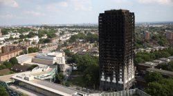 The burnt out remains of the Grenfell apartment tower are seen in North Kensington, London, Britain, June 18, 201