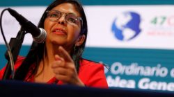 Venezuelan Foreign Minister Delcy Rodriguez speaks during a news conference on the sidelines of the OAS 47th General Assembly in Cancun, Mexico June 20, 2017. REUTERS/Carlos Jasso