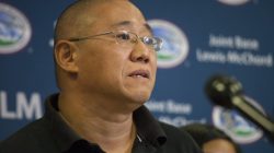 Kenneth Bae speaks upon returning from North Korea during a news conference at U.S. Air Force Joint Base Lewis-McChord in Fort Lewis, Washington, United States on November 8, 2014. REUTERS/David Ryder/File Photo