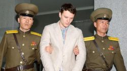 FILE PHOTO - Otto Frederick Warmbier (C), a University of Virginia student who was detained in North Korea since early January, is taken to North Korea's top court in Pyongyang, North Korea, in this photo released by Kyodo March 16, 2016. Mandatory credit REUTERS/Kyodo