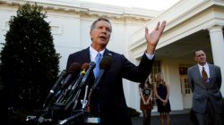 FILE PHOTO: Ohio Governor John Kasich speaks to reporters after an event at the White House in Washington, U.S., on November 10, 2016. REUTERS/Kevin Lamarque/File Photo