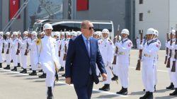 Turkish President Tayyip Erdogan reviews a guard of honour during the launch of a new Turkish Navy ship in Tuzla, near Istanbul, Turkey, July 3, 2017.