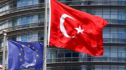 FILE PHOTO: A European Union (L) and Turkish flag fly outside a hotel in Istanbul, Turkey, May 4, 2016. REUTERS/Murad Sezer/File Photo