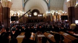 Egyptian priests react during the funeral of victims of the Palm Sunday bombings, at St. Mina Coptic Orthodox Monastery "Deir Mar Mina" in Alexandria, Egypt April 10, 2017. REUTERS/Amr Abdallah Dalsh