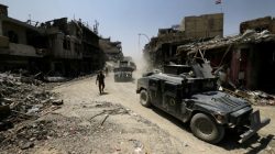 FILE PHOTO: Military vehicles of Iraqi Counter Terrorism Service (CTS) personnel are pictured in the Old City of Mosul, Iraq July 10, 2017. REUTERS/Thaier Al-Sudani