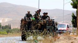 Lebanese army soldiers patrol a street in Labwe, at the entrance of the border town of Arsal, in eastern Bekaa Valley, Lebanon July 21, 2017. REUTERS/Ali Hashisho