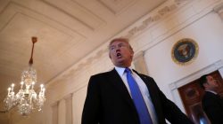 U.S. President Donald Trump reacts as he leaves a Made in America roundtable meeting in the East Room of the White House in Washington, U.S. July 19, 2017. REUTERS/Carlos Barria